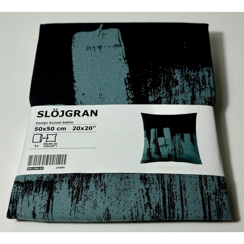 Ikea Slojgran Pillow Cover, Square 20 x 20, Zipper Closure, Navy/Teal